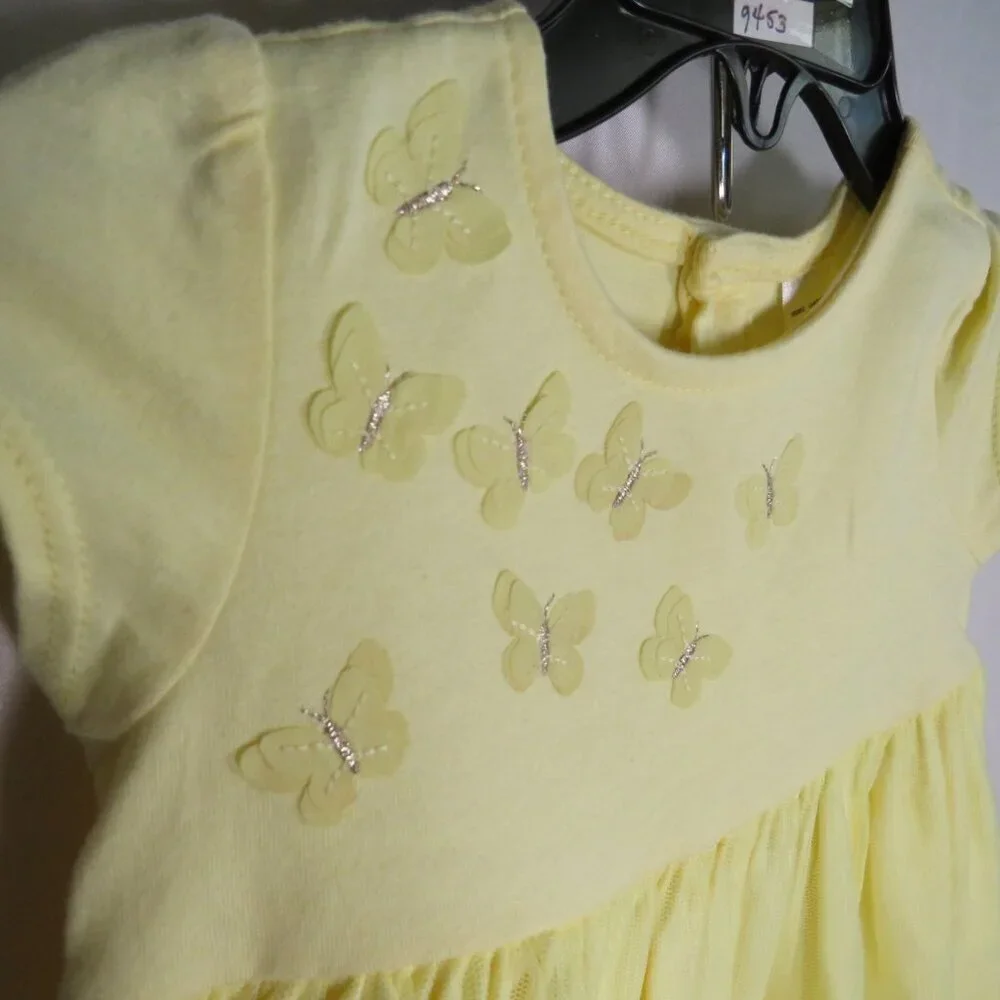 Baby Yellow Dress w butterflies Cotton & Tulle with panties 9mts Carters